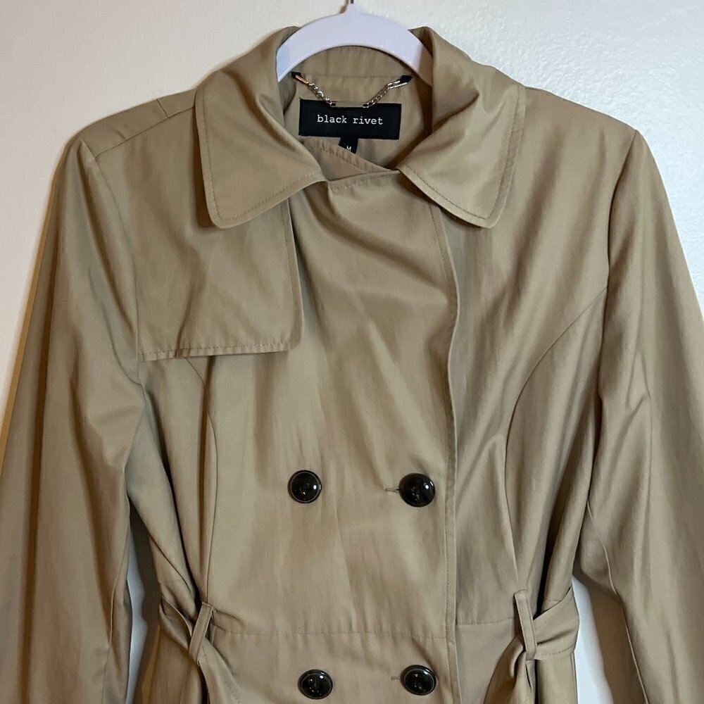 Black Rivet by Wilson’s Leather Tan Trench Coat Size Medium - Picture 5 of 8